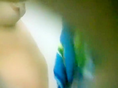 Caught in pool cabin drying her hot body