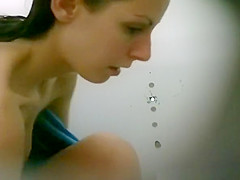 Caught in pool cabin drying her hot body