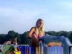Hot blond puts a new top on