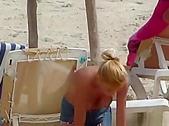 French Attractive topless blonde