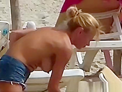 French Attractive topless blonde