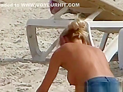 French Attractive topless blonde