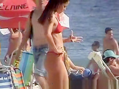 Brunette teen with red bikini