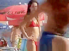 Brunette teen with red bikini