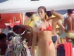 Brunette teen with red bikini