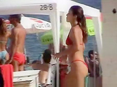 Brunette teen with red bikini