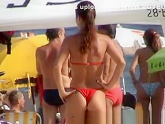 Brunette teen with red bikini