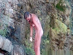 Nude teen spied washing her body