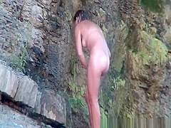 Nude teen spied washing her body