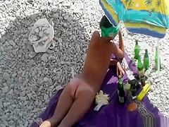 Small tits nudist woman with shaved cunt