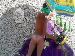 Small tits nudist woman with shaved cunt