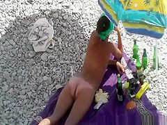 Small tits nudist woman with shaved cunt