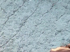 Fat hubby and fit wife on the beach