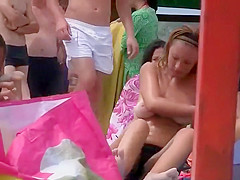 Sexy dancing girl all over the beach
