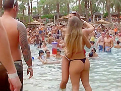 Peeping on nude girl's tan lines