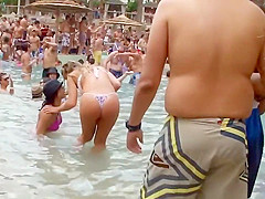 Peeping on nude girl's tan lines