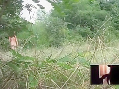 Naked girl at a lake side beach