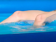 Peeping her naked floating at her pool