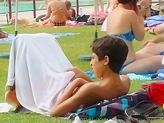 Funny pervert caught by the pool