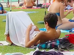 Funny pervert caught by the pool