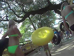 Milf in a bright green swimsuit