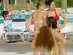 Sweet teenage pool girls get voyeured