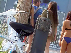 Geeky hottie seen on the beach