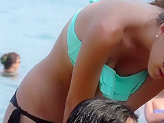 Geeky hottie seen on the beach