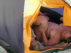 Fat woman fucked in the beach tent