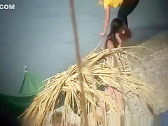 Long black hair nudist woman