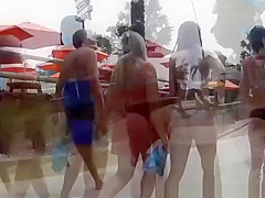 Two chicks with nice asses walking