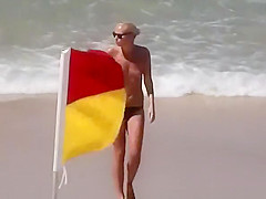 Blonde woman topless with small boobs