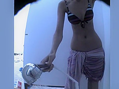 Tight body teen in beach cabin