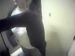 Chubby busty blonde spied in pool cabin