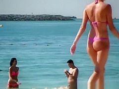 Nice ass chick in pink bikini thong