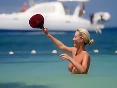Nice tits blonde topless playing racket ball