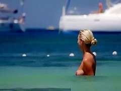 Nice tits blonde topless playing racket ball