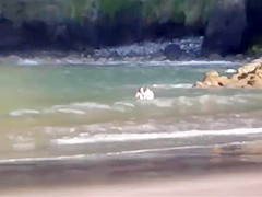 Stones on a naked beach woman