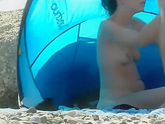 Hairy pussy voyeured in the tent