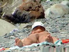 Small boobs nudist woman sunbathing her tight body