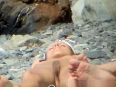 Small boobs nudist woman sunbathing her tight body