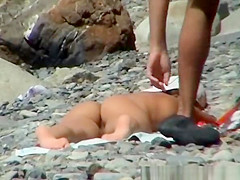 Small boobs nudist woman sunbathing her tight body