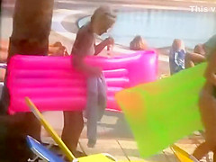 Viking babes enjoy the pool in topless