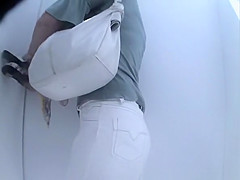 Mature woman caught in beach cabin