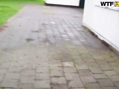 Erotic Ella outdoors horny showing off her pussy before sucking dick