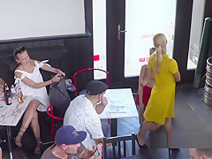 Natural Busty Slave Banged In Public