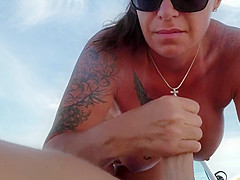 Big Titty Wife Sucks My Cock on the Beach and Takes a Load