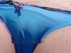 Teen girl pussy lips. Wet panties. Voyeur Ukraine beach