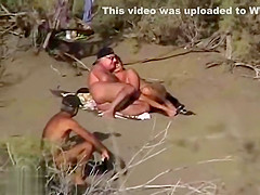 Mature amateur and his woman are enjoying in outdoor sex