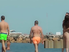 Sexy Body Nudist brunnette close up beach voyeur spycam